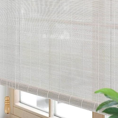 Weiße Bambus-Rollo Innen Bambusrollos,Fenster-Rollo Bambus,Sonnenschutz und Sichtschutz Rollo Seitenzugrollo,for Indoor Balkon Terrasse Outdoor Garten Türen (60 * 220cm/24 * 67in)