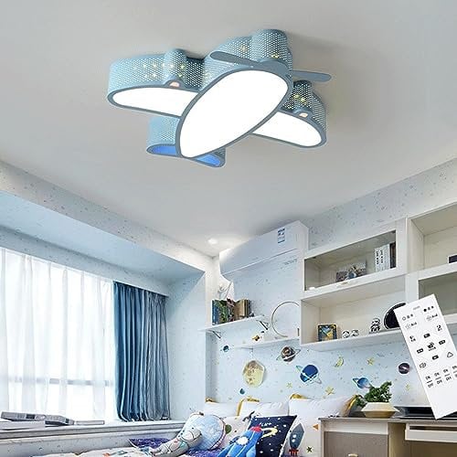 DOCJX LED Modern Deckenlampe Kinderzimmer Deckenleuchte Schlafzimmer 34W Flugzeug Kinderzimmer Lampe Decke 60cm Mit Fernbedienung Dimmbar Lampen Tageslichtlampe Decke Studie (Color : Blau, Größe : g