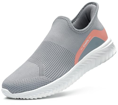 STQ Zapatillas Mujer Deportivas Casual Sin Cordones Zapatos Fascitis Plantar Antideslizantes para Caminar Correr Gris Rosa 39EU