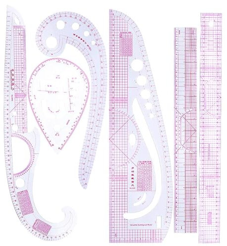 YUHOME Lot de 6 règles métriques françaises, en plastique, pratiques, pour vêtements, magasin de vêtements, 57 cm, y compris 2 droites, 1 virgule, 1 manchon, 1 vêtements, 1 règle à bouton