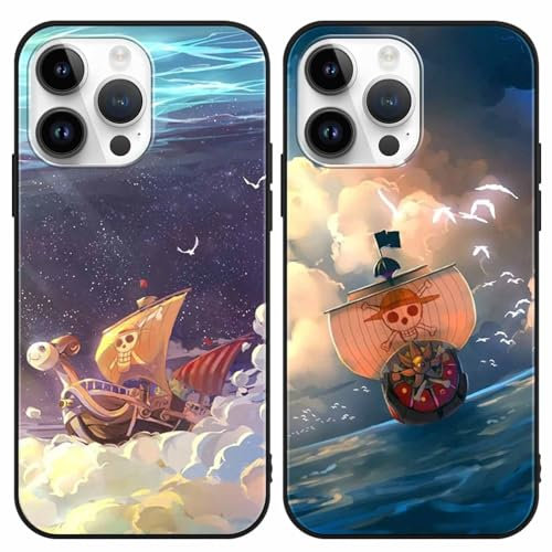 PBNDJVG 2 Stück Handyhülle für Apple iPhone 13 Pro Max Hülle 6.7 Zoll, Anime One Piece Thousand Sunny mit Motiv Designs Manga Case Schutz Schutzhülle Stoßfest TPU Weich Ultra Dünn Cover -Schwarz14