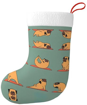 WURTON Xmas Tree Decor Unisex Komfort - Lustige Yoga Mops Druck Weihnachtsstrümpfe Weihnachtsstrümpfe für Party