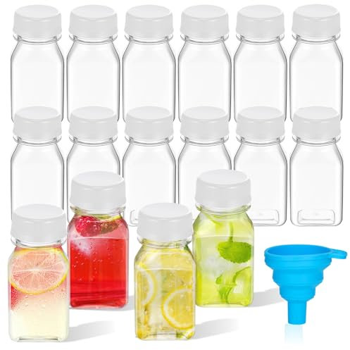 WOOWAIR 16 Stück 120ml Plastikflaschen zum Befüllen,shot flaschen zum befüllen,Klare Leere Saftflaschen zum Befüllen mit Auslaufsicheren Deckeln & Trichter - für Mini-Kühlschrank, Wasser & Smoothies