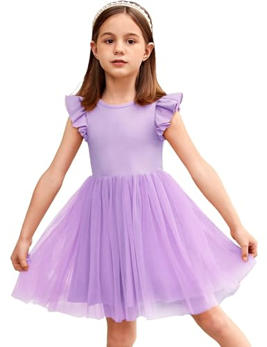 Arshiner Robe de Princesse en Tulle à Manches Volantes pour Filles - Robe de Fête Tutu en Coton pour Mariage d'anniversaire, Soirée, 2-7 Ans
