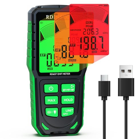 RDINSCOS EMF-Messgeräte Wiederaufladbarer Digitaler Elektromagnetische Felder Strahlung Messgerät Handgehaltener Strahlungsdetektor für EF,MF,RF,WiFi,Microwave RF Messgerät