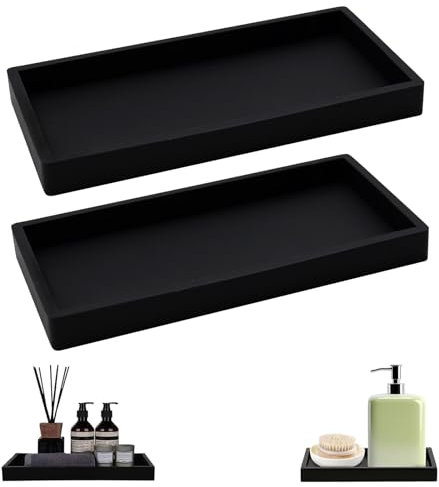XINSUO 2 Stück Badezimmer Tablett, Dekotablett Deko Tablett,Schminktisch Tablett, Schwarz Silikon Ablageschale,für Gewebe Kerzen Handtuch Kleine Kosmetisch (Schwarz, Rechteck, 20 * 10 cm)