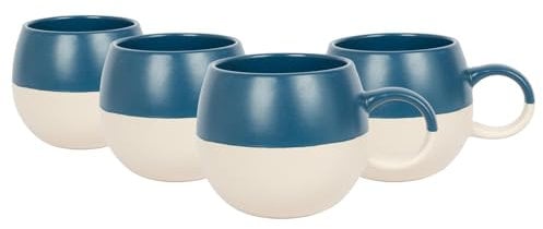 Nicola Spring Stoneware Mugs - 340ml - Navy - Pack of 4 - Sphere Glazed Ceramic Coloured Mugs Kitchen Stoneware Latte Tea Cups Latte Colourful Coffee Cups for Tea, Hot Chocolate, Coffee