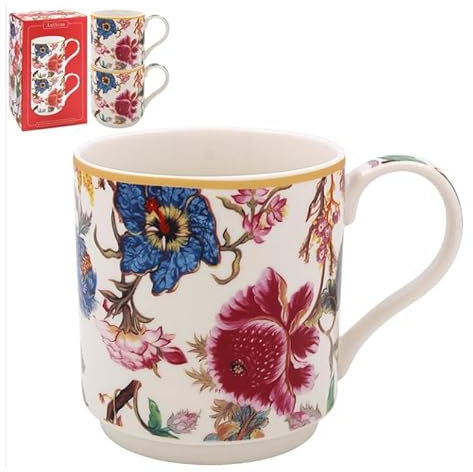 Lesser & Pavey Anthina stapelbare Tassen, 2er-Set, Keramik-Kaffeetassen-Set für Zuhause oder Arbeit, hochwertiges Design-Tassen-Set für alle Gelegenheiten, schöne Tassen für Tee, Kaffee und heiße