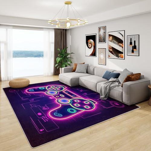 Gamer Rugs for Boys Bedroom - Gaming Rug, Neon Video Game Gamepad Rugs for Living Room Bedroom, Washable Non Slip Soft Small Carpet, Patterned Area Rugs & Home Decor 50x80 cm