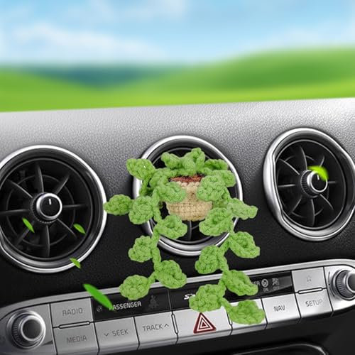 Teeloray Handgefertigt Auto Innenraum, Auto Zubehör Innenraum Gehäkelte Botanische Auto Lüftungsclip Deko Künstliche Pflanze Auto Frühlingsdeko Klimaanlage Auslass Clip (Blume)