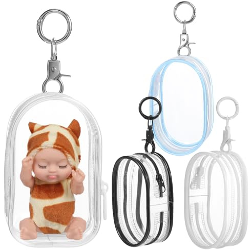 4 Stück Transparente Puppen-Display-Taschen Mit Schlüsselanhänger PVC Reißverschluss Aufbewahrung Für Kleine Figuren Und Minifiguren Praktische Und Tragbare Aufbewahrungslösungen Für Zuhause