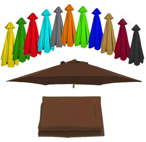 Lona de recambio para sombrilla tela de repuesto para sombrilla de 3.0 Metros y 6 Brazos, Cubierta de Repuesto para sombrilla de patio, Toldo de repuesto - Lona de poliéster - Protección UV(Color:Coff