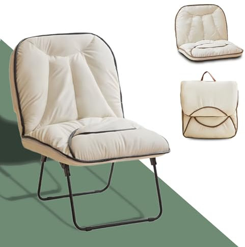 GFFEEL 3-in-1-Klappstuhl, Bequeme Lounge-Taschenstühle, multifunktionaler Lazy Chair, Kunstlederstuhl, Metallrahmen-Lesestuhl für Zuhause und Outdoor-Camping,Black White