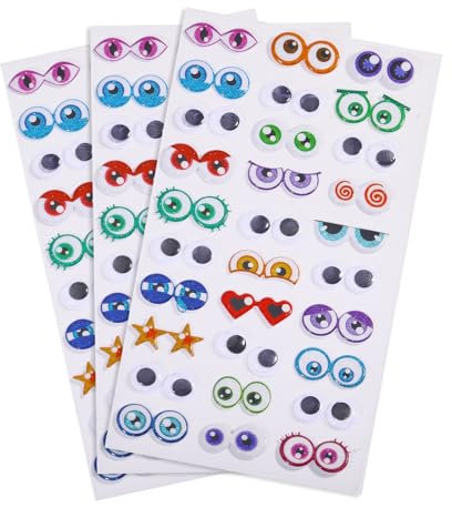 CHGCRAFT 3 hojas autoadhesivas 3D con ojos de resina y ojos de colores, adhesivos para ojos de anime, para materiales, manualidades, muñecas, decoración, regalos decorativos para fiestas, 180 x 95 x 4