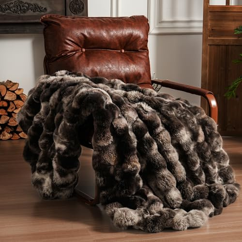 BENVWE Fluffy Faux Fur Throw Blanket for Couch, Soft Plush Thick Cozy Fuzzy Luxury Minky Bubble Blanket for Home Living Room Decor Gift for Women, Tie-dye Coffee, 50 x 60, 1100GSM