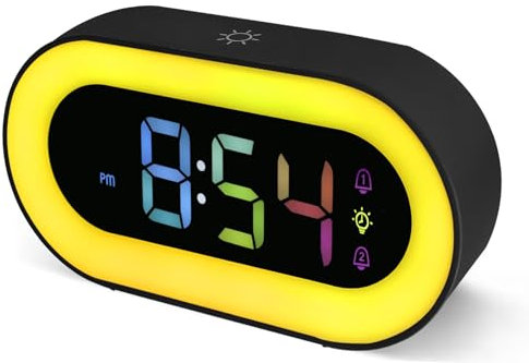 Seutgjie Wecker Digital Kinder, Kinder Wecker mit Nachtlicht für Mädchen Jungen Jugendliche Dual Alarms 18 Klingeltöne Snooze Modi 12/24 Stunden 5-Lautstärkeanpassungen Schwarz