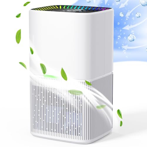 TUKIMA Deshumidificateur d air Anti Moisissure 1.6L, Déshumidificateurs d air Electrique Silencieux avec Dégivrage Automatique, Arrêt Automatique, LED Colorée, Timer, Pour Bain, Chambre, Armoire