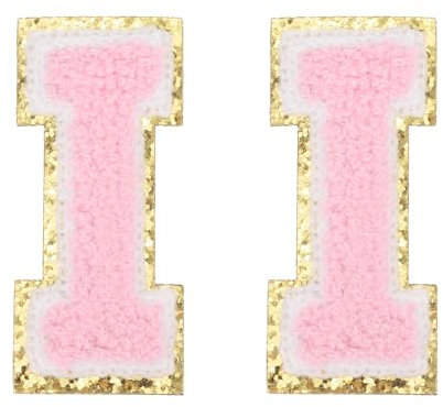 PATIKIL 2 Pcs Iron on Letter Patches, Chenille Glitters Letter Patch Pink, Alphabet I