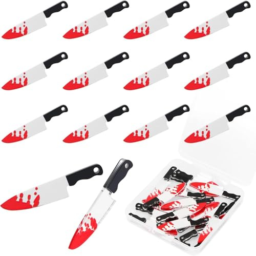 EVERMARKET 12 Pcs Bloody Fake Knife Charms, Halloween Pendant Mini Acrylic Knives Beads for Women DIY Jewelry Making Crafting Halloween Charms with Box
