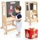 Helangel Tour d'observation Montessori, Tour d'apprentissage Montessori pour Enfants,Tour d'apprentissage avec étagères Ajustables pour Enfants Montessori Learning Natural Wood Kitchen Helper Safety