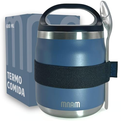 mnam Thermobehälter Essen 600 ml Lunxgo - Lunchbox Thermo - Thermo Essensbehälter - Isolierbehälter mit Löffel - Edelstahl Warmhaltebehälter Speisegefäß für Speißen - Thermobox