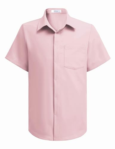 Arshiner Chemise pour Garçons D'été Boutons Manches Courtes Shirt pour Enfants Unie Uniforme Scolaire Formel Shirt Décontractée Enfants Haut Tendance avec Poche Poitrine 5-12 Ans