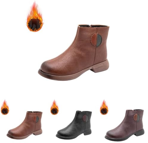 Stivali invernali da donna UK retrò in finta pelle comodi stivali in finta pelle scamosciata stivali con tacco traspirante stivali antiscivolo stivali di gomma con cerniera laterale stivali di gomma