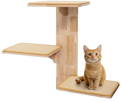 Navaris Cat Accessories Wall - Mounted Cat Tree with 3 Platforms - Cat Climbing Trees for Indoor Cats - Solid Wood with Sisal Mats, Cat Shelves and Tree Bed - Stylish Cat Furniture