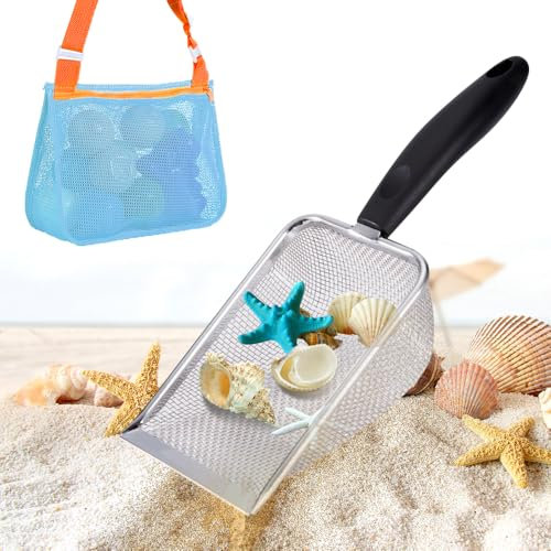 SKIKHN Pala de Malla de Playa, Pala de Arena para Niños, Pala de Playa de Malla con Bolsa de Playa de Malla, Juguete de Playa para Recoger Conchas Marinas, Cuchara de Arena para Niños y Niñas