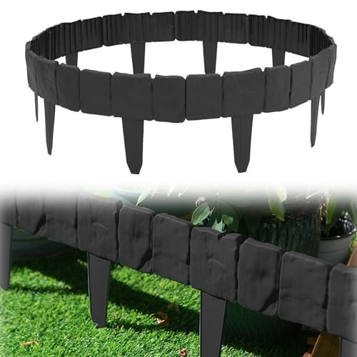 YushengTai Rasenkante, 20 Stücke Schwarz 25cm x 23cm(L x H) Beetumrandung in Steinoptik, 5 Meter Rasenkante Kunststoff für Palisade Garten