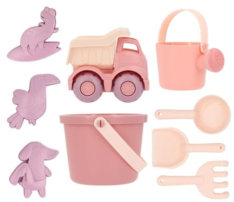 Monnëka Strandspielzeug-Set Old Rose | Sandspielset für Kinder, 6-teilig, inkl. Eimer, Schaufel, Rechen, Sieb, Gießkanne und LKW | Sicherheit und Spaß perfekt für Kleinkinder