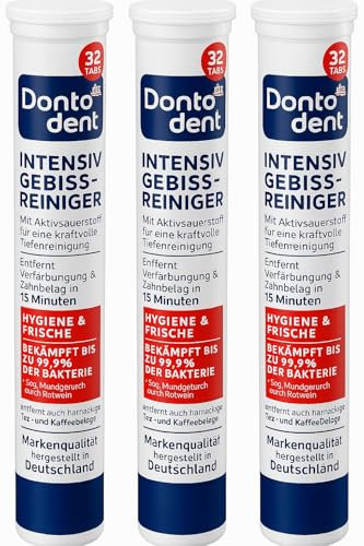 Dontodent Lot de 3 paquets de 32 tablettes nettoyantes intensives pour les dents + autocollant PurLife