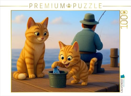 Puzzle · Gut, aufpassen, DASS er Nichts merkt | Cartoon Katzen stehlen Fisch · 1000 Teile · Lege-Größe 64 × 48 cm · CALVENDO Puzzle