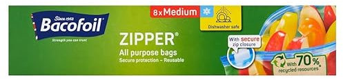 Bacoofoil 3 x Zipper Medium All Purpose Bags Food Freezing Storage Bags (total 24 bags)(3 Pack)
