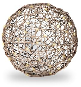 Gartenpirat Rattan Optik Deko-Kugel Ø 30 cm 50 LED warmweiß Kupferdraht-Lichterkette Batterie Timer-Funktion Innen & Außen