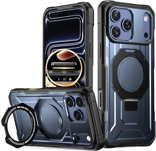 Poetic Spartan Case with Ring Stand for iPhone 17 Pro Max, [Camera Control Button][Magsafe Compatible], Full Body Rugged ShockProof Protective Cover Case, Midnight Blue