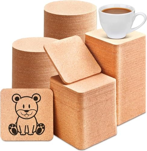Lot de 100 sous-Verres pour Boissons, 50 Ronds en Liège et 50 sous-Verres Carrés en Liège, Absorbants et Résistants à la Chaleur, Parfaits Vierge pour DIY, Décoration de Table