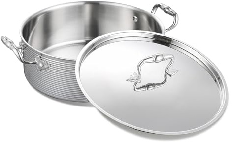DELARLO 7QT Tri-Ply Stainless Braiser Pan With Steel Lid, 12 Inch Induction