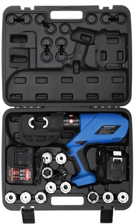 Pince à sertir hydraulique, kit de pinces électriques, avec batterie rechargeable et 12 inserts de sertissage pour l'industrie électrique, l'industrie des télécommunications