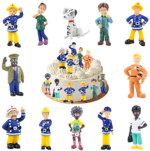 12 Stück Mini Tortendeko Figuren Set, Feuerwehr Kuchendeko, Cartoon Tortenfiguren Set Cake Topper, Geburtstag Party Supplies für Kinder Geburtstagsfeiern