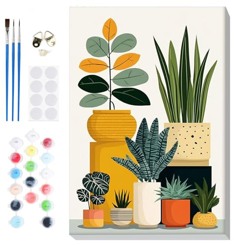 Lxmsja Paint by Numbers Flower Pot for Adults Beginners with Frame, Painting by Numbers Flowers on Canvas, DIY Acrylic Oil Painting Kit Art and Crafts Gifts for Home Wall Decor, 8x12inch