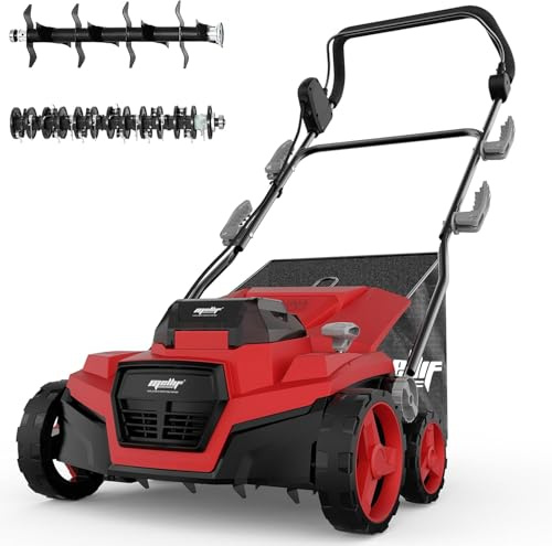 36V Cordless Brushless 15IN Dethatcher & Scarifier Compatible with Milwaukee 18v Battery (Tool Only), 12 Gal Collection Bag, Air Boost Tech, Quick Fold & 5 Adjustable Depths, Walk-Behind for Lawn Care