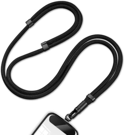 Cordon Telephone Portable, Cordon de Cou Réglable 40-80 cm, Collier Anti-Perte, Dragonne et Bandouliere, Sangle Tressée 7mm Confortable, Fermoir 360° et Patch Metal, Pour Voyages, Sport et Quotidien