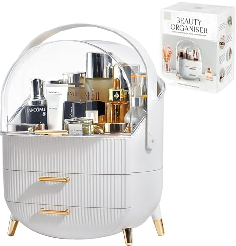 Buystarget Multi-Function Make Up Case Dustproof Cosmetic Storage Box, Beauty Organizer Skin Care Products Storage Box with Drawers Jewelry Organizer for Bedroom Vanity Table Bathroom Desktop