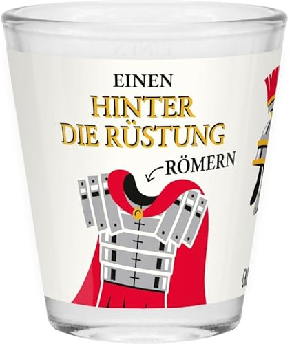 Robustes Sheepworld Schnapsglas mit lustigem Spruch Einen hinter die Rüstung römern