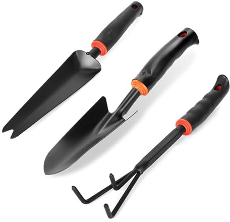 Ensemble d'Outils de Jardinage, 3 Pièces Petite Pelle de Jardinage (B) | Ensemble d'outils de Jardinage à Main Traditionnels, Comprend bêche de jardinage, bêche en V et râteau à trois dents
