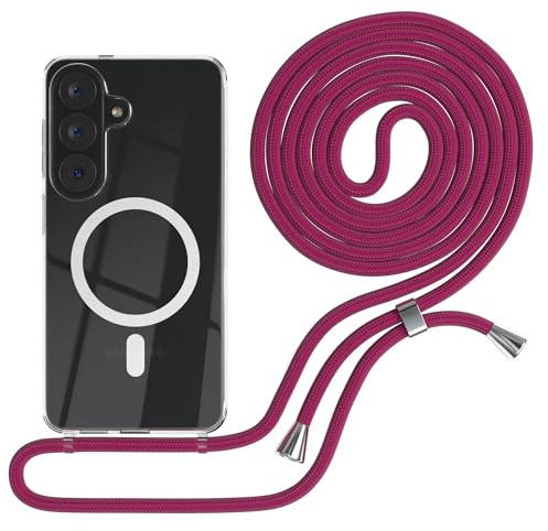 EAZY CASE - Handykette kompatibel mit Galaxy S26 Kette zum Umhängen Stoßfest Handyhülle für Galaxy S26 Silikon Hülle mit Band Handytasche Transparent als Fallschutz in Pink