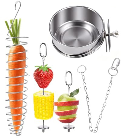 Bird Dishes for Cage Parrot Treat Skewers | Bird Food Bowl for Fruit Vegetable Pet Crate Pole Outside Finch Backyard Indoor Parakeet Cockatiel