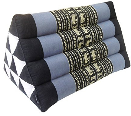 Collumino Traditional Thai Kapok Oriental Style Triangle Recliner Cushion for Yoga Meditation or Relaxation (Light Blue, Navy)