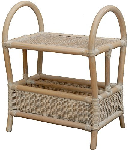 Korb-Outlet Exklusiver Zeitungsständer mit Ablage/Magazinsammler aus Natur-Rattan (Vintage Weiss)